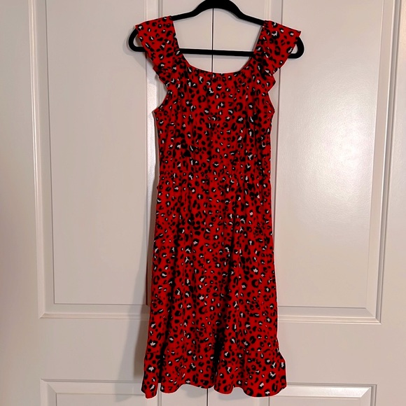 NWOT Red Leopard Ruffle Dress, size Small - Picture 3 of 4